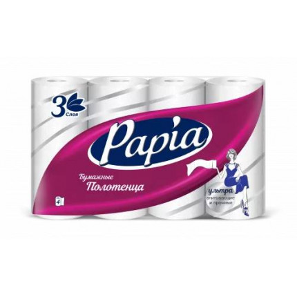 Полотенца бумажные PAPIA 3 слоя 4 рулона 1/2 листа кор/7уп