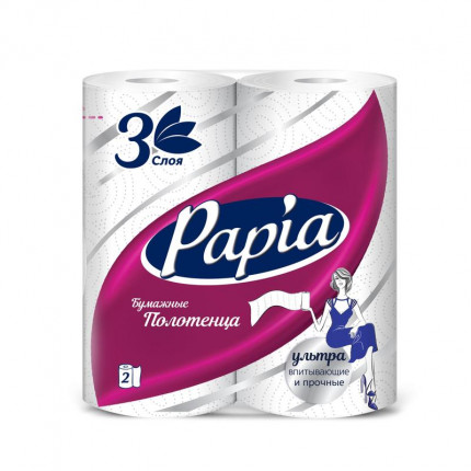Полотенца бумажные PAPIA 3 слоя 2 рулона 1/2 листа кор/14 упак