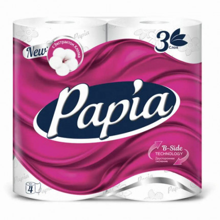 Туалетная бумага PAPIA белая 3х-сл 16,8м 1уп/4рул 1кор/14упак