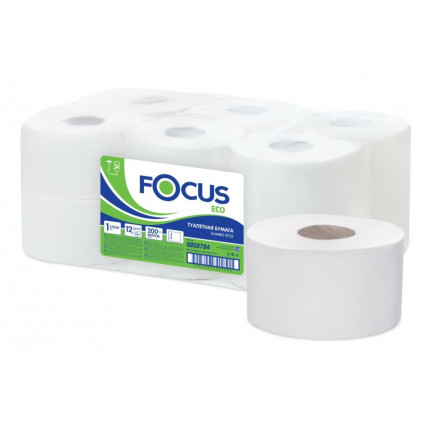 Туалетная бумага в рулонах FOCUS Eco Jumbo 1-сл 200м с перфорацией 1/12 УПАК