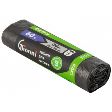 Мешки 60л чёрный Extra GLIONNI 1рул/30шт 1кор/70рул