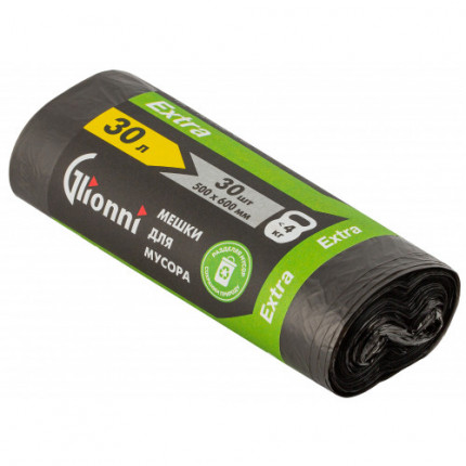 Мешки 30л чёр Extra GLIONNI 1рул/30шт 1кор/100рул