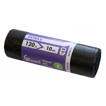 Мешок 120л черный EXTRA S GLIONNI 1рул/10шт 1кор/25рул