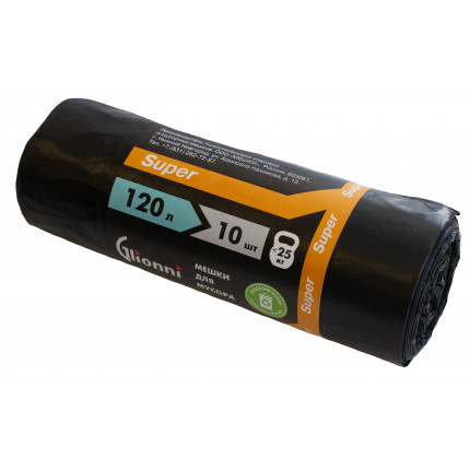 Мешок 120л черный Super GLIONNI 1рул/10шт 1кор/25рул