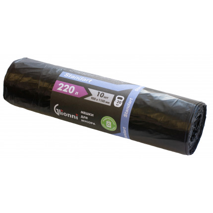 Мешок 220 л черный Standart GLIONNI 1рул/10шт 1кор/25рул