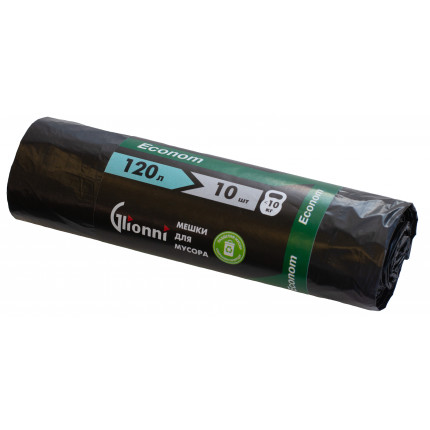 Мешок 120л черный Econom GLIONNI 1рул/10шт 1кор/50рул