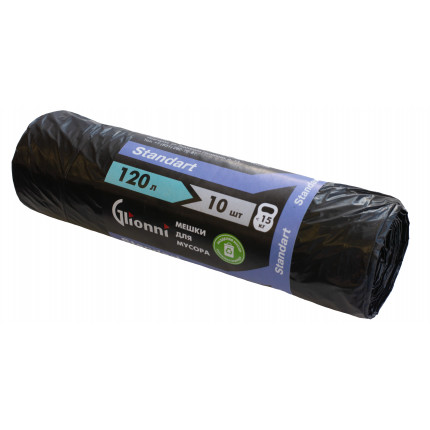 Мешок 120л черный Standart GLIONNI 1рул/10шт 1кор/25рул
