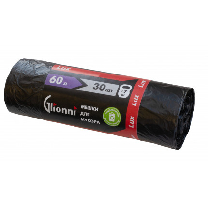 Мешки для мусора 60л Lux GLIONNI черные 1рул/30шт 1кор/50рул