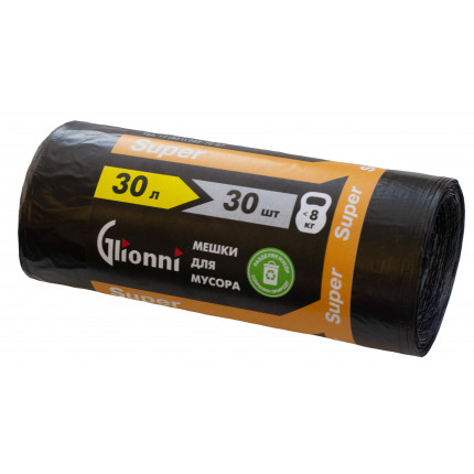 Мешок 30л чёрный Super GLIONNI 1рул/30шт 1кор/50рул