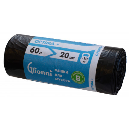 Мешок 60л чёрный OPTIMA+GLIONNI 1рул/20шт 1кор/50рул