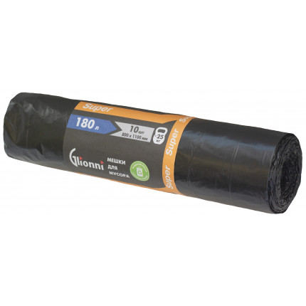Мешок 180л черный Super GLIONNI 1рул/10шт 1кор/25рул