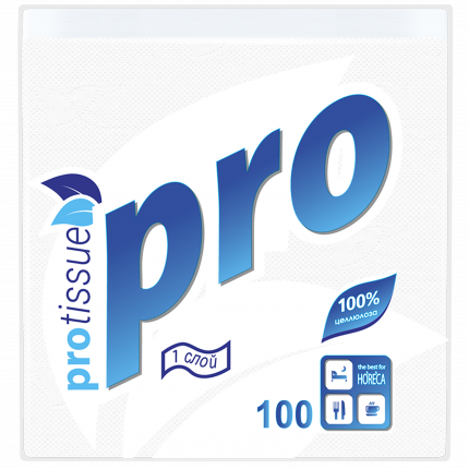 Салфетки бумажные PRO 1 слой 100 листов 24*24см 1/40