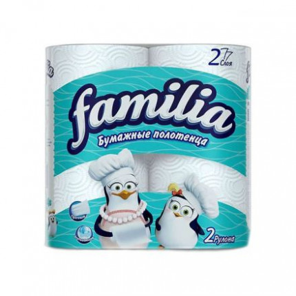 Полотенца в рулоне Familia 2-сл белые 2рул/уп 14уп/кор