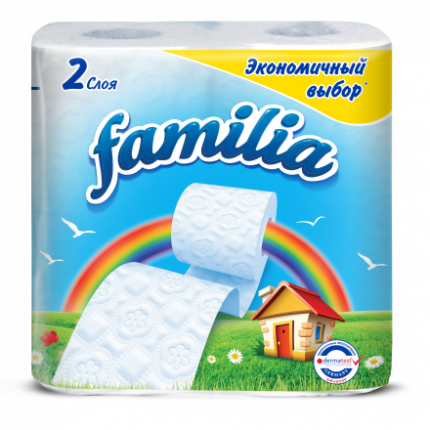 Туалетная бумага в рулоне Familia Радуга 2-сл белые 4рул/уп 16уп/кор