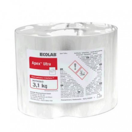 Ecolab Apex Ultra концентрированное хлорсодержащее твердое моющее средство для посудомоечных машин для жесткой воды и воды средней жесткости 3,1кг