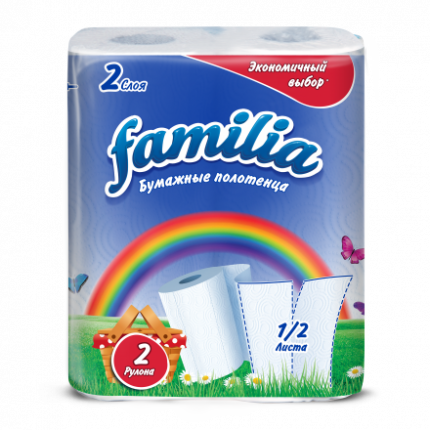 Полотенца в рулоне Familia Радуга 2-сл 10 м белые 2 рул 1/16