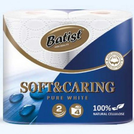 Туалетная бумага в рулонах Batist 2-сл, 25м, 210л, 4рул, цвет белый